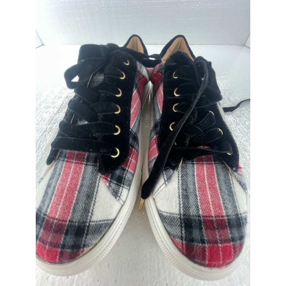 Plaid Sneakers with Velvet Laces, Gold Accents, Casual Fashion‎ Shoes